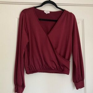 Satiny Burgundy Wrap Top